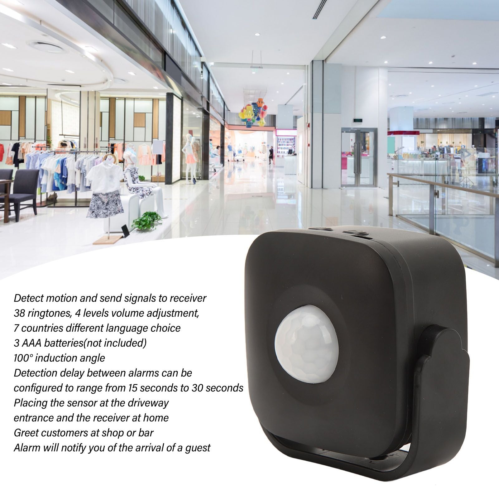 Entrance Welcome Doorbell Infrared Motion Sensor Alarm Detector Audio Player for Shop Store Black V1294-YM0521-3113230070811