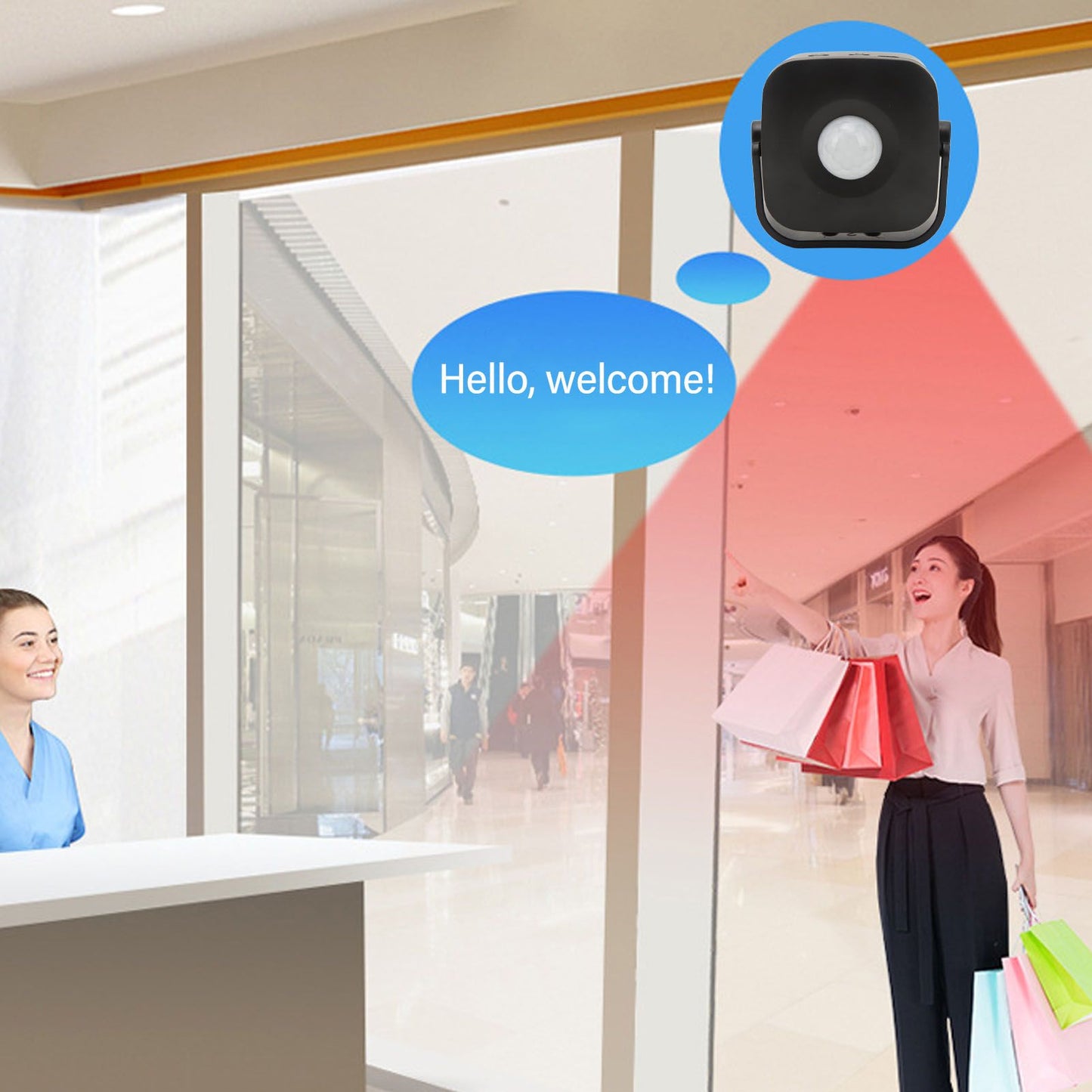 Entrance Welcome Doorbell Infrared Motion Sensor Alarm Detector Audio Player for Shop Store Black V1294-YM0521-3113230070811