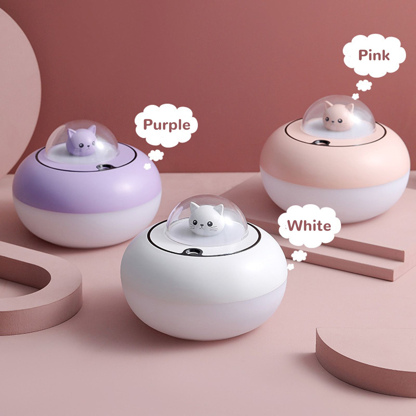 Mini Humidifier Cute Cat Sculpture Portable Quiet Desktop Air Humidifier for Home Office USB Plug in White V1294-YM0521-3113230072712