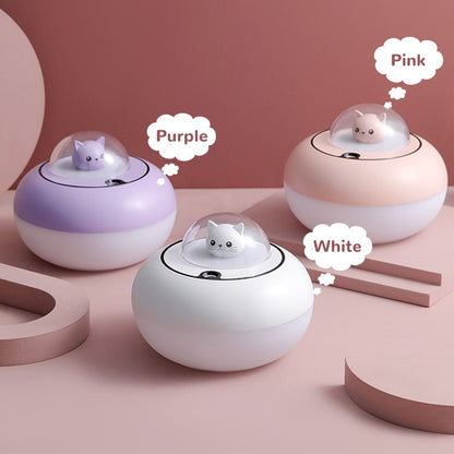 Mini Humidifier Cute Cat Sculpture Portable Quiet Desktop Air Humidifier for Home Office USB Plug in White V1294-YM0521-3113230072712