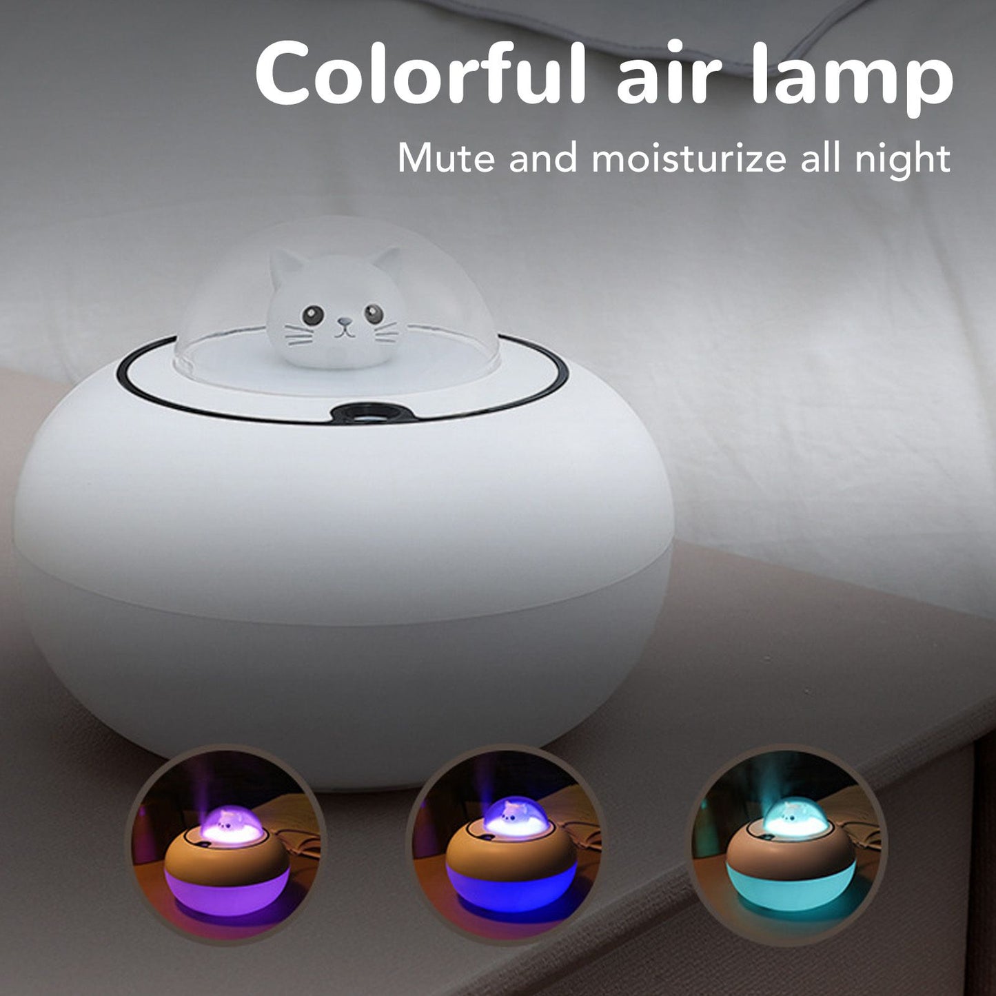Mini Humidifier Cute Cat Sculpture Portable Quiet Desktop Air Humidifier for Home Office USB Plug in White V1294-YM0521-3113230072712