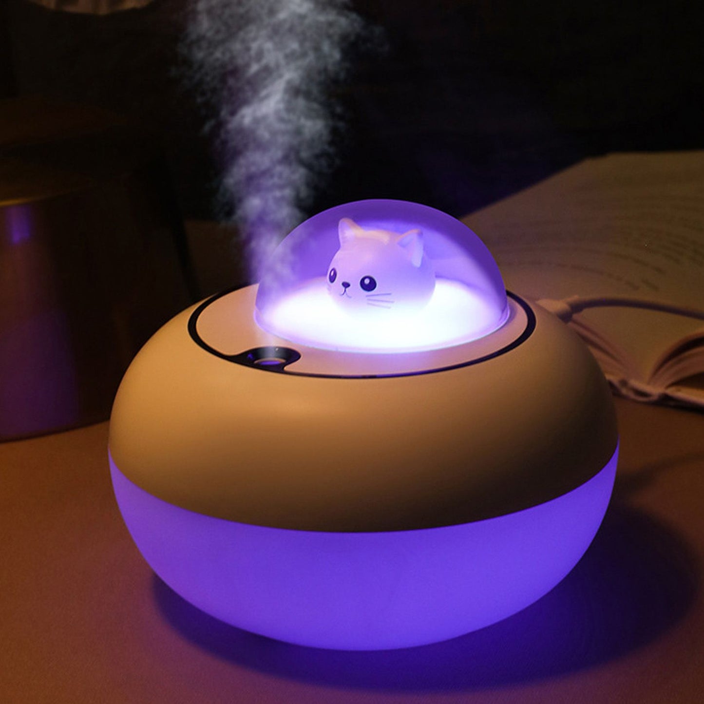 Mini Humidifier Cute Cat Sculpture Portable Quiet Desktop Air Humidifier for Home Office USB Plug in White V1294-YM0521-3113230072712