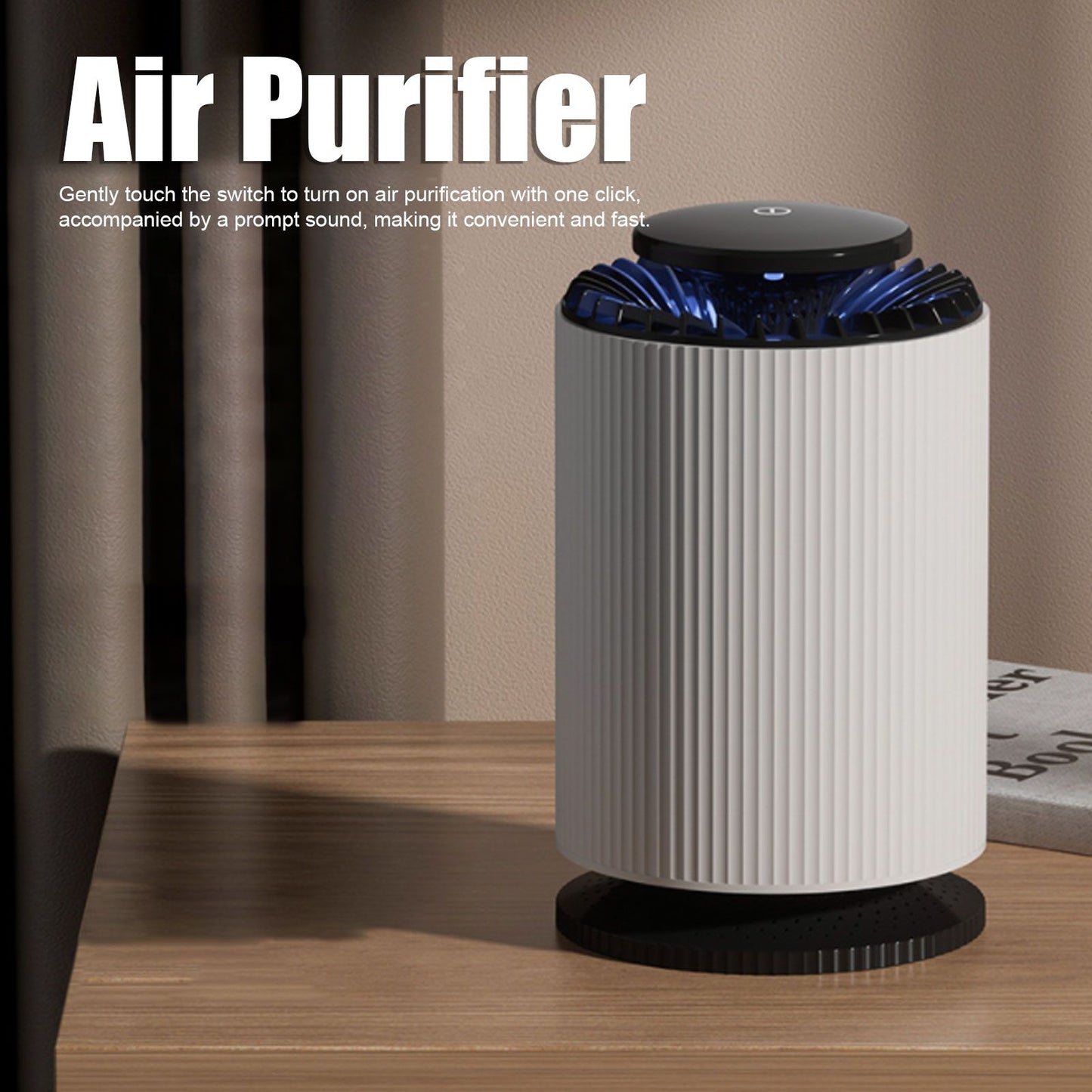 Home Air Purifier Desktop Air Cleaner Small Table Lamp with Filter for Bedroom Office Elegant White V1294-YM0521-3113230076211