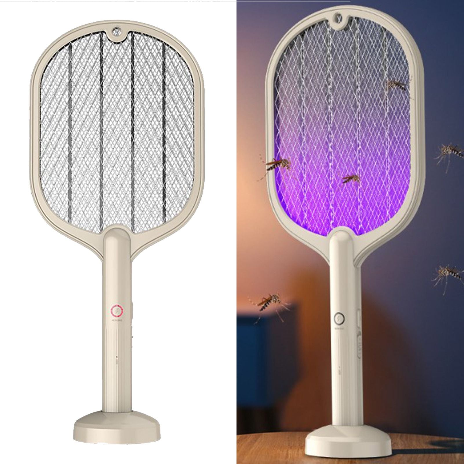 Electric Fly Swatter USB Charging 2 in 1 Fly Killer Racket with 3 Layer Mesh for Home Use White V1294-YM0521-3113230076611