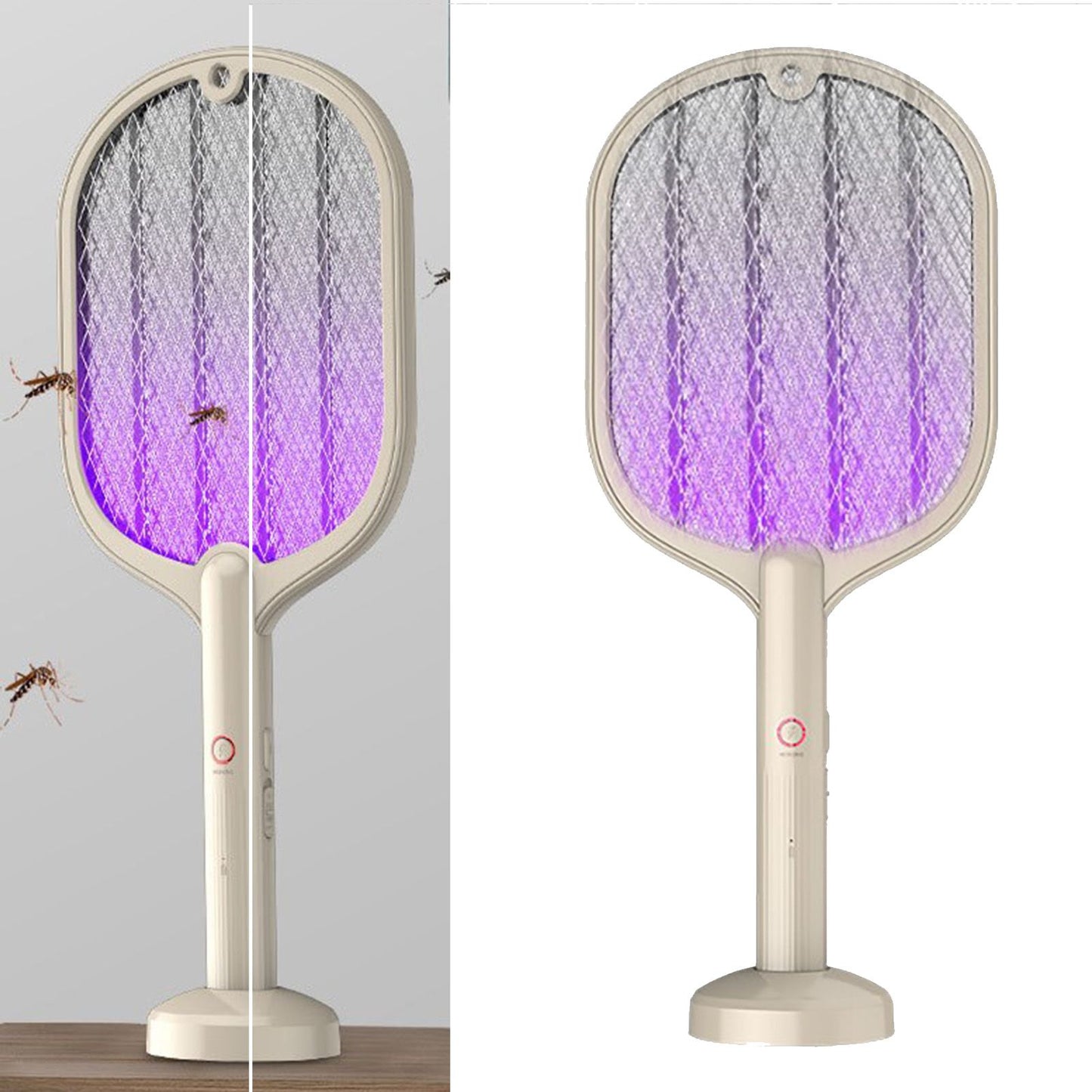 Electric Fly Swatter USB Charging 2 in 1 Fly Killer Racket with 3 Layer Mesh for Home Use White V1294-YM0521-3113230076611