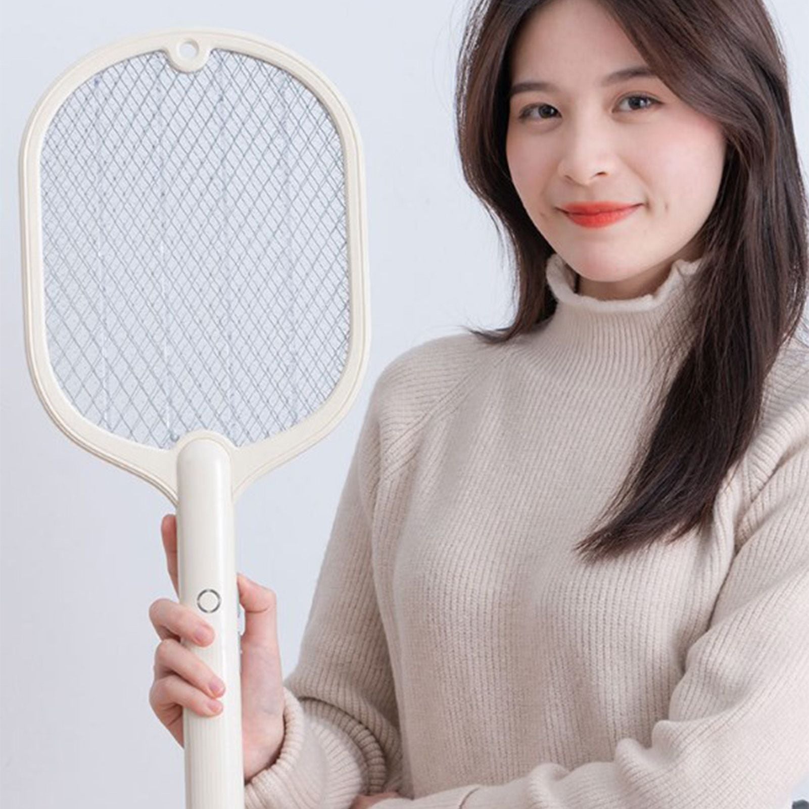 Electric Fly Swatter USB Charging 2 in 1 Fly Killer Racket with 3 Layer Mesh for Home Use White V1294-YM0521-3113230076611