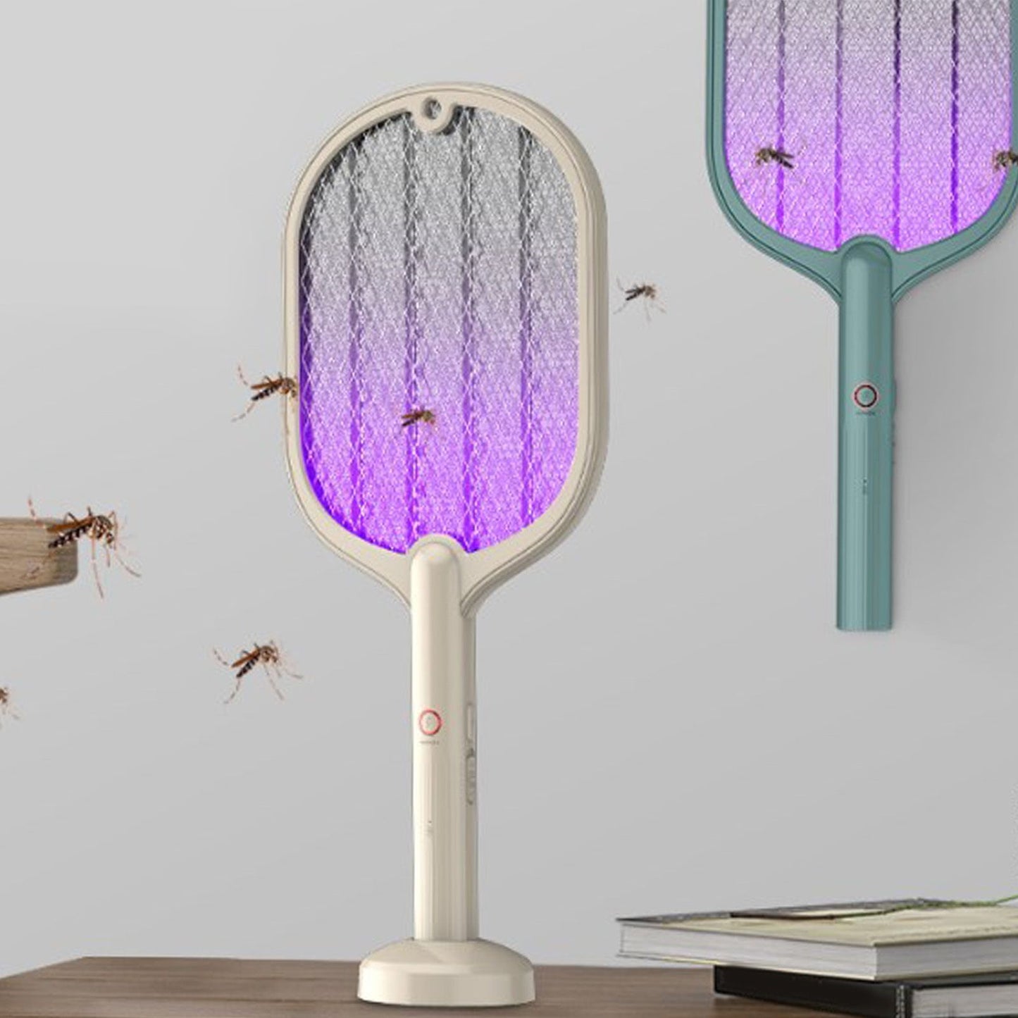Electric Fly Swatter USB Charging 2 in 1 Fly Killer Racket with 3 Layer Mesh for Home Use White V1294-YM0521-3113230076611
