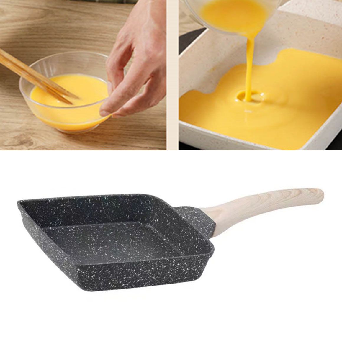 Frying Pan Aluminium Fast Conduction 3 Layers Thickened Wooden Handle Cooking Skillet for Family Kitchen V1294-YM0521-3113230081511