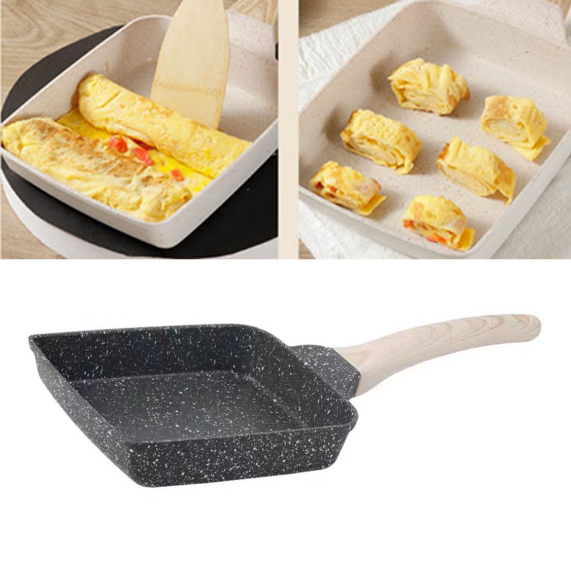 Frying Pan Aluminium Fast Conduction 3 Layers Thickened Wooden Handle Cooking Skillet for Family Kitchen V1294-YM0521-3113230081511