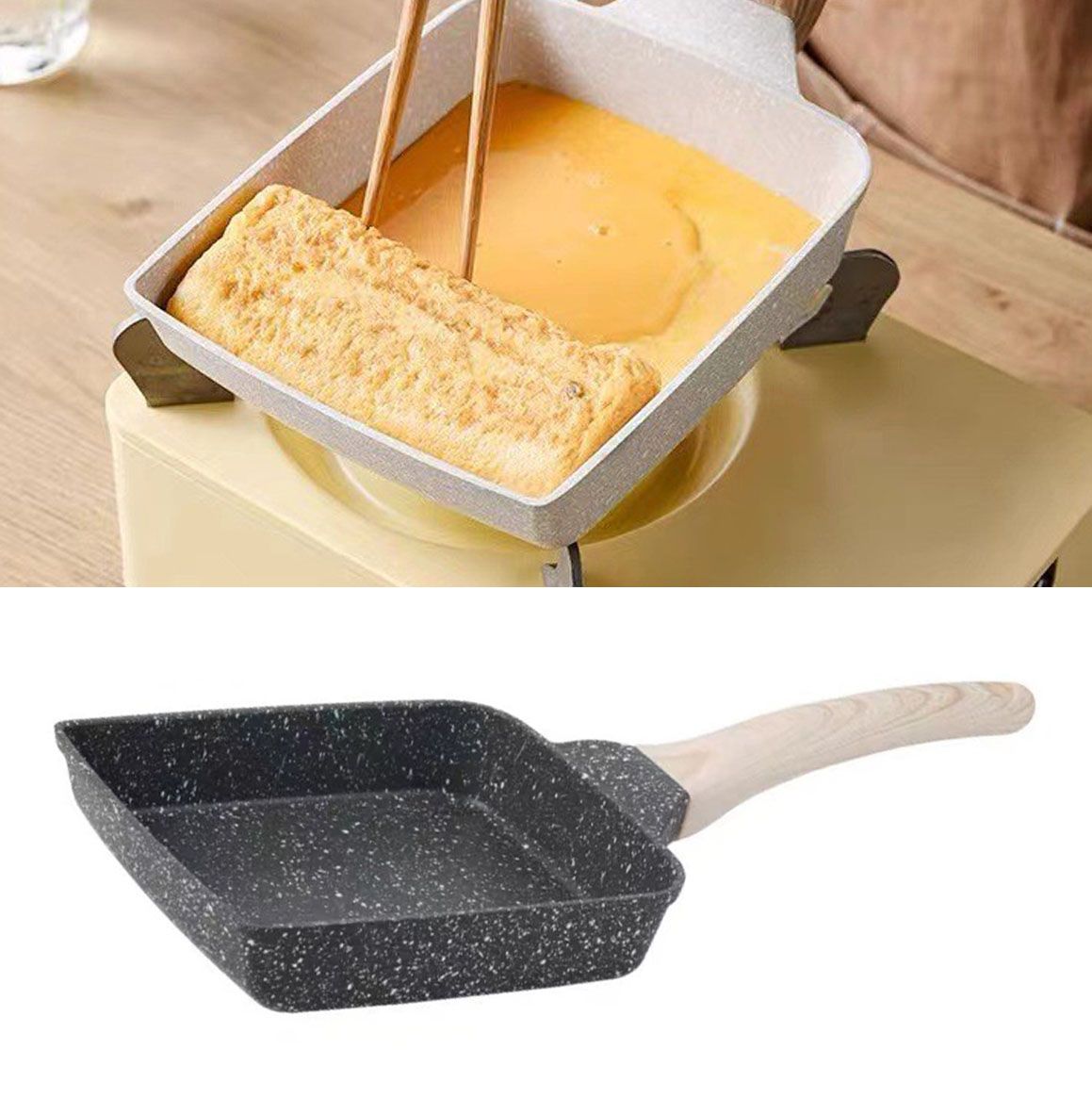 Frying Pan Aluminium Fast Conduction 3 Layers Thickened Wooden Handle Cooking Skillet for Family Kitchen V1294-YM0521-3113230081511