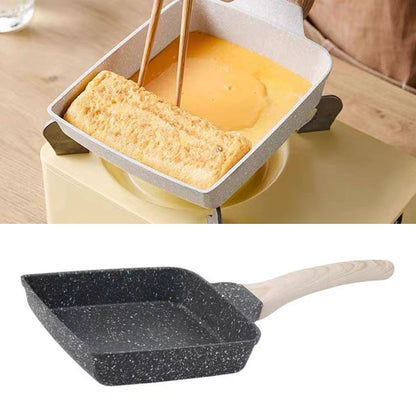 Frying Pan Aluminium Fast Conduction 3 Layers Thickened Wooden Handle Cooking Skillet for Family Kitchen V1294-YM0521-3113230081511