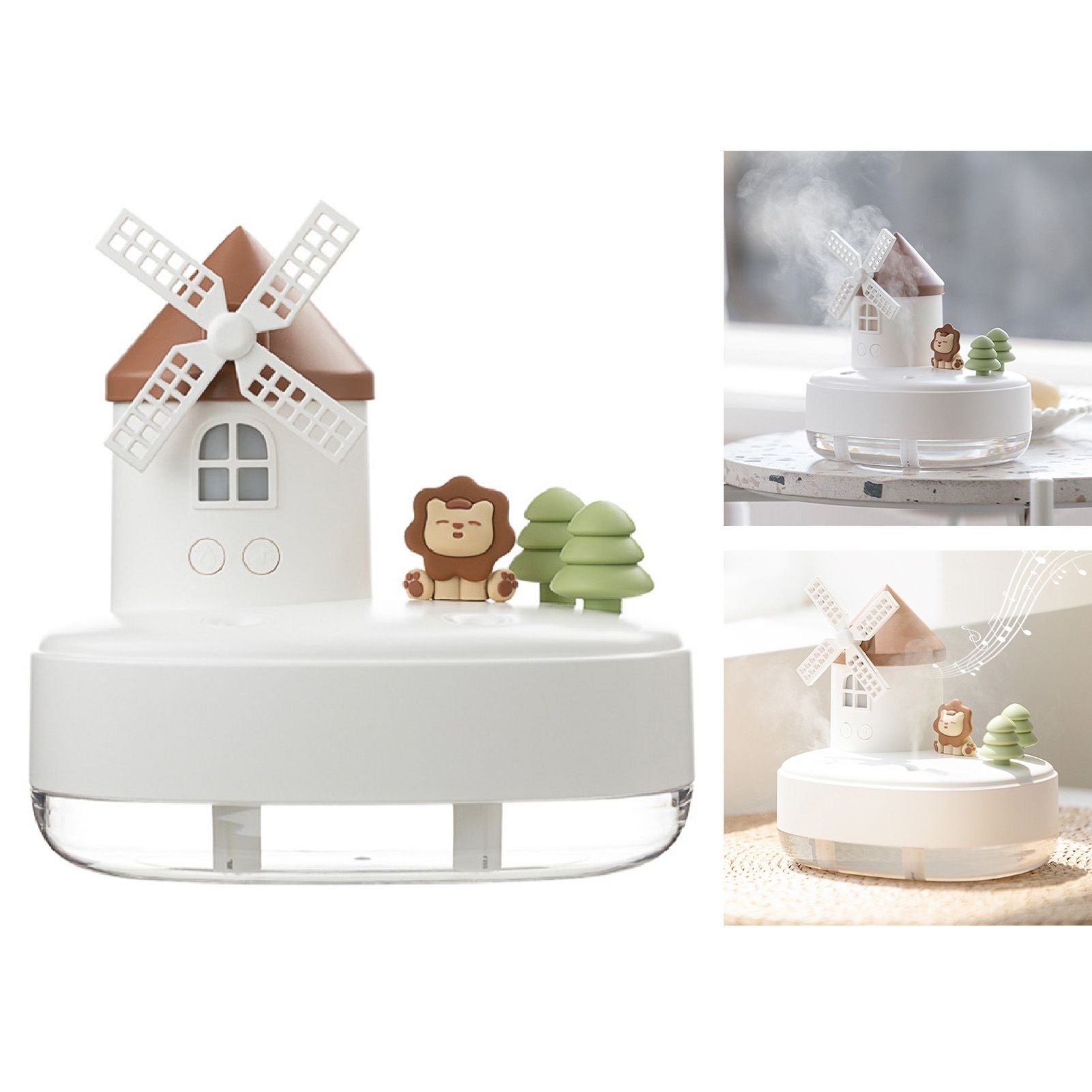 Humidifier Music Box with Warm Night Light Dual Spray Wireless Small Table Humidifier for Bedroom Office White V1294-YM0521-3113230084311