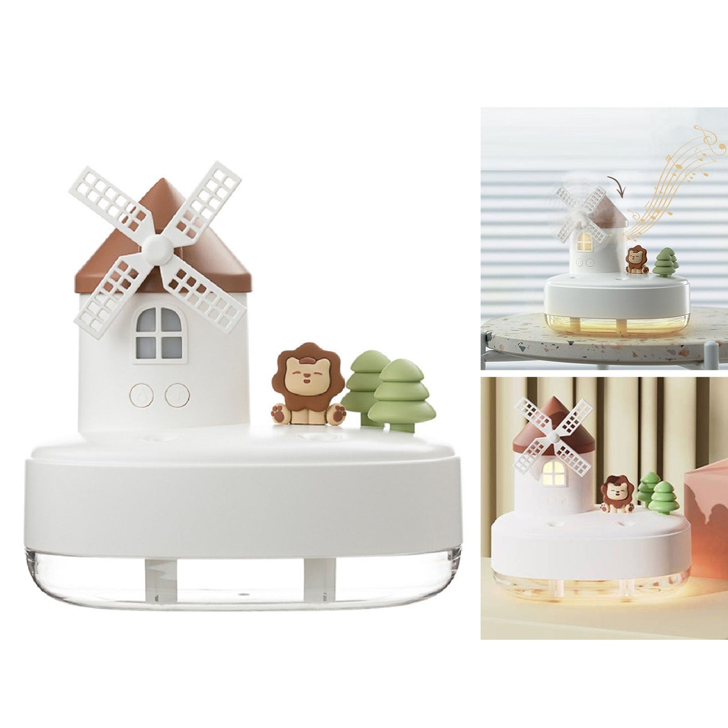 Humidifier Music Box with Warm Night Light Dual Spray Wireless Small Table Humidifier for Bedroom Office White V1294-YM0521-3113230084311