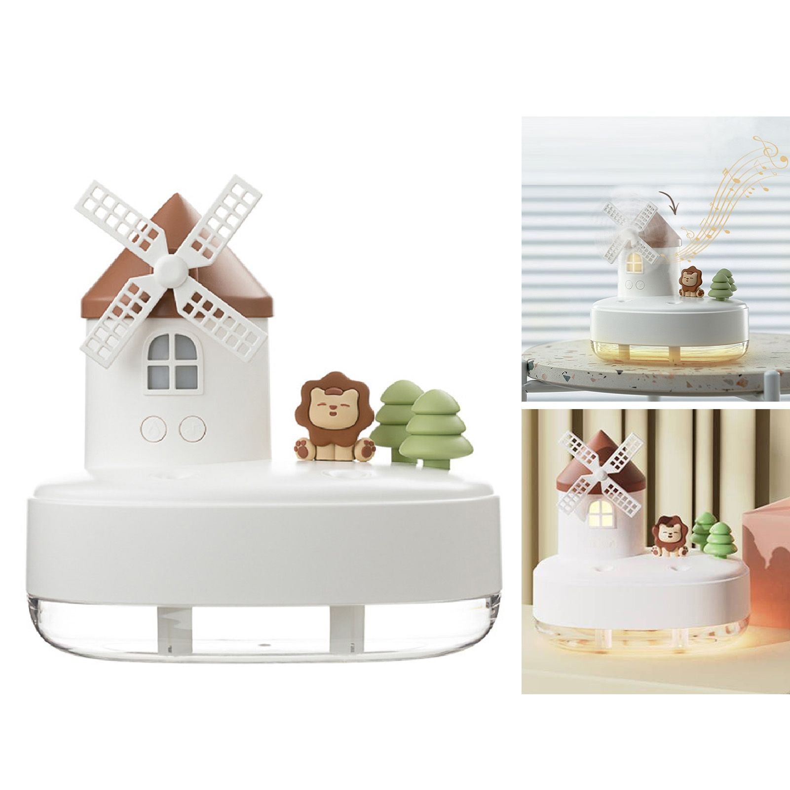 Humidifier Music Box with Warm Night Light Dual Spray Wireless Small Table Humidifier for Bedroom Office White V1294-YM0521-3113230084311