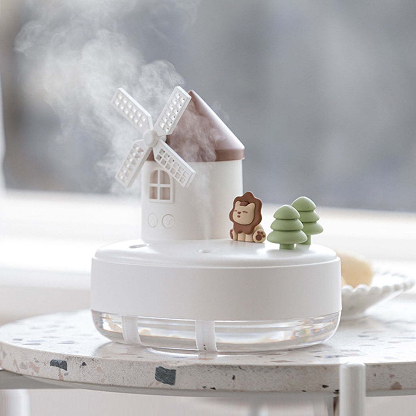 Humidifier Music Box with Warm Night Light Dual Spray Wireless Small Table Humidifier for Bedroom Office White V1294-YM0521-3113230084311