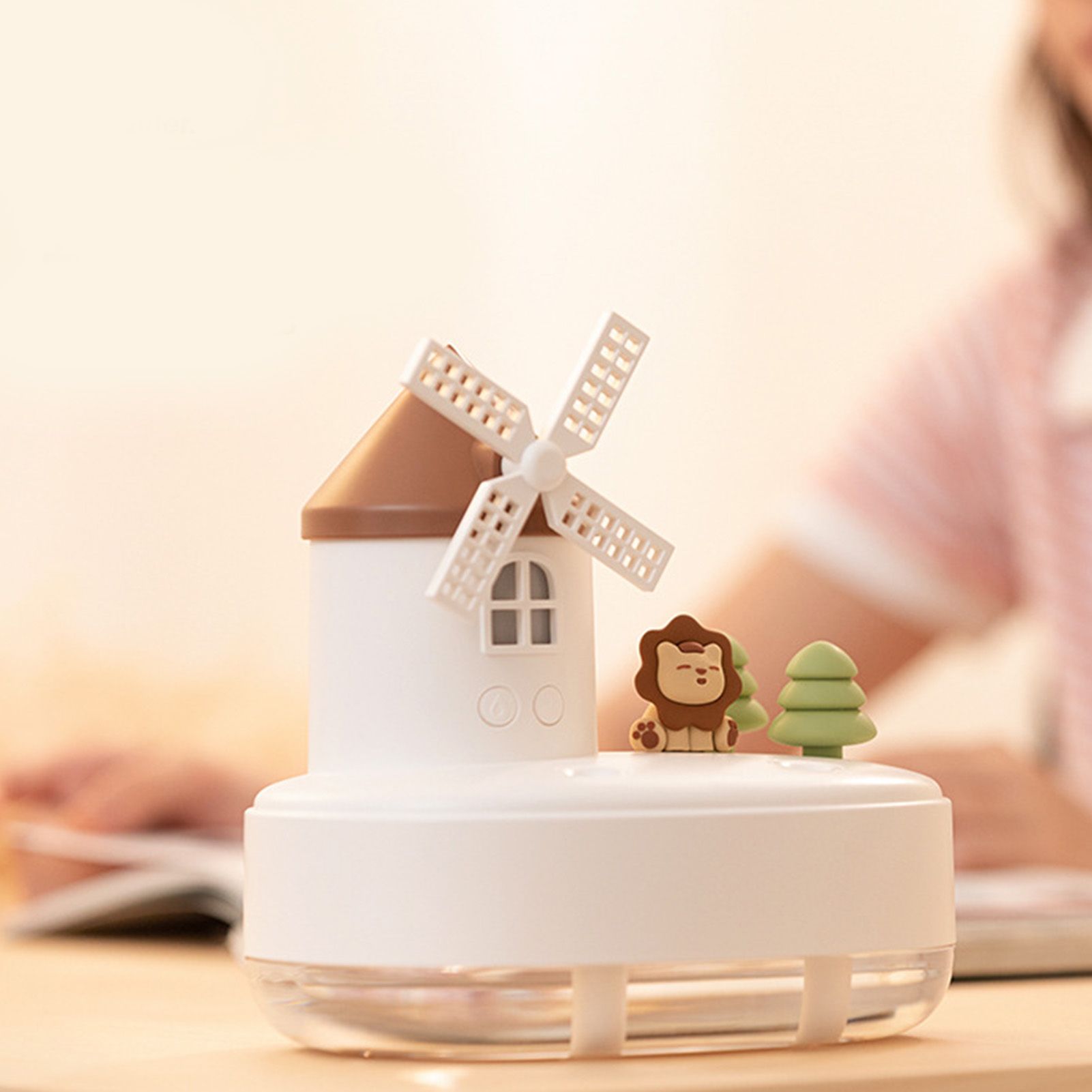 Humidifier Music Box with Warm Night Light Dual Spray Wireless Small Table Humidifier for Bedroom Office White V1294-YM0521-3113230084311
