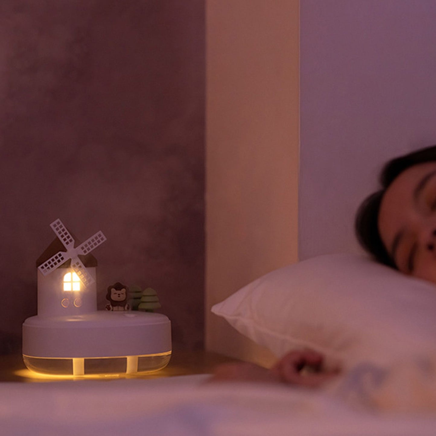 Humidifier Music Box with Warm Night Light Dual Spray Wireless Small Table Humidifier for Bedroom Office White V1294-YM0521-3113230084311