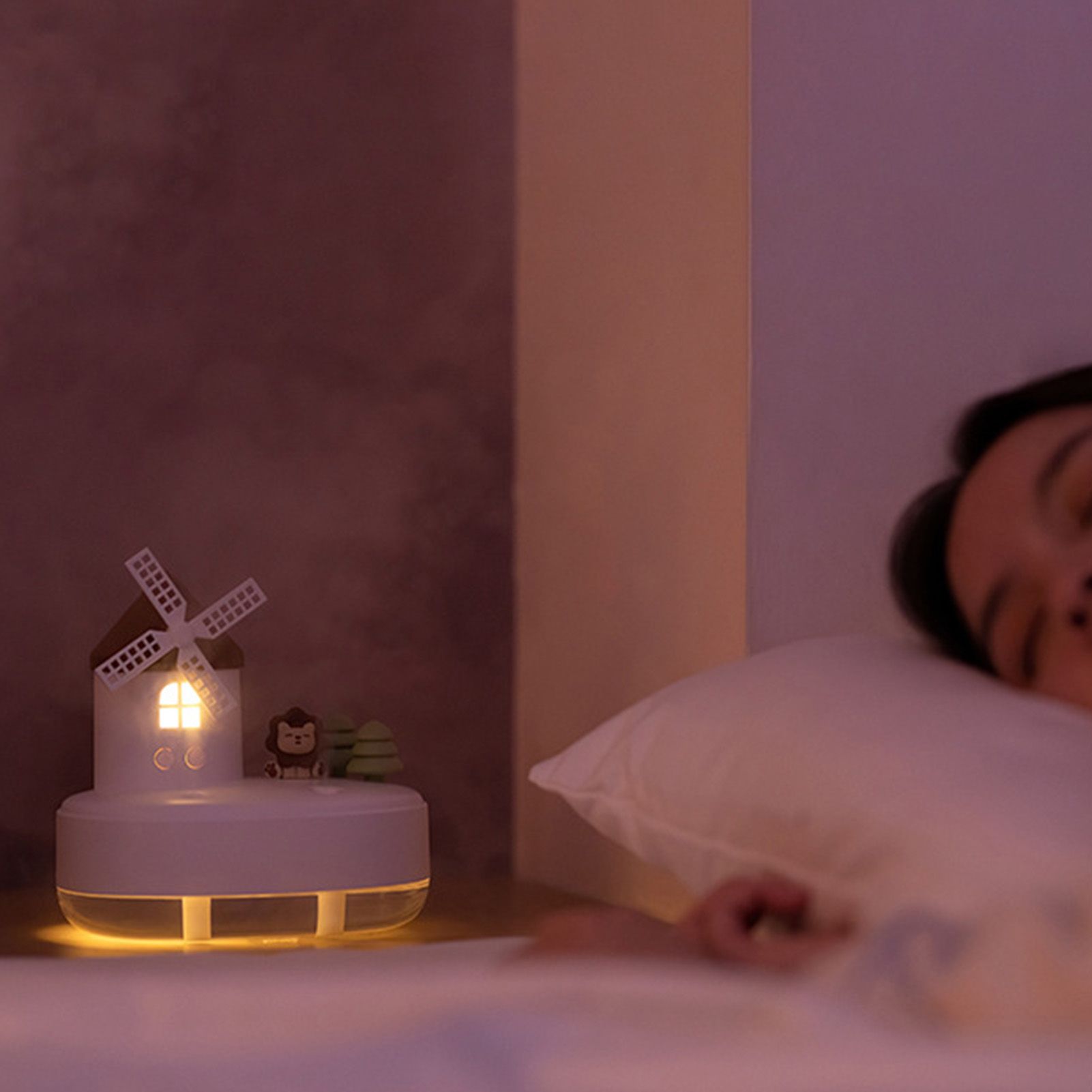 Humidifier Music Box with Warm Night Light Dual Spray Wireless Small Table Humidifier for Bedroom Office White V1294-YM0521-3113230084311