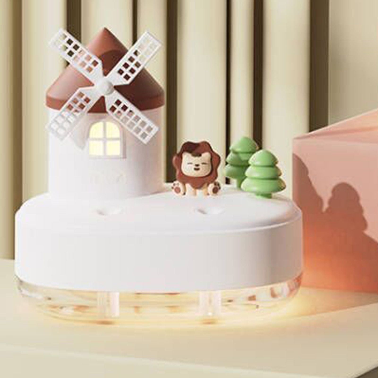 Humidifier Music Box with Warm Night Light Dual Spray Wireless Small Table Humidifier for Bedroom Office White V1294-YM0521-3113230084311