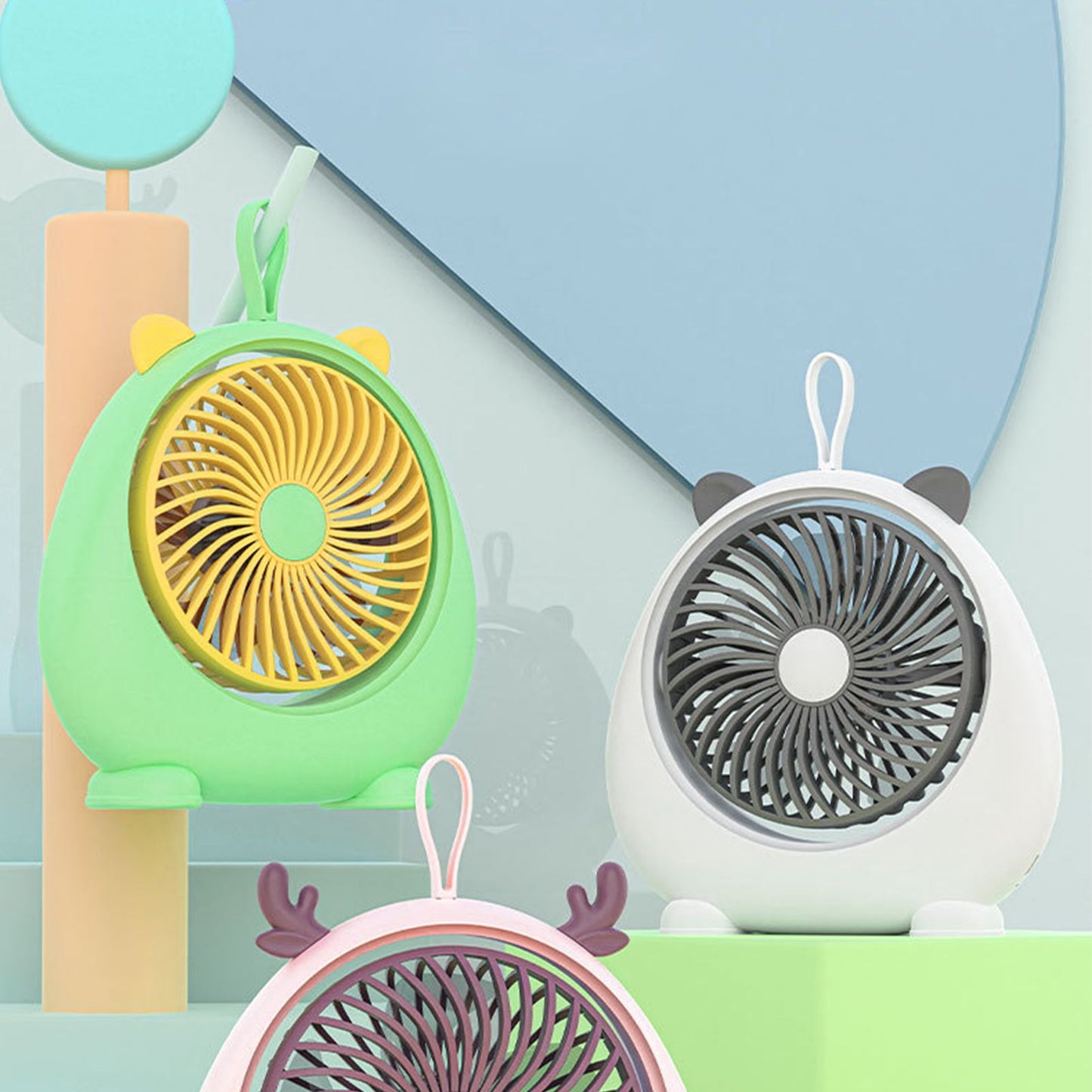 USB Desk Fan PP Quite Portable Mini Cute Tabletop Fan with Two Gear Wind Speed for Home Green Small Size V1294-YM0521-3113230091513