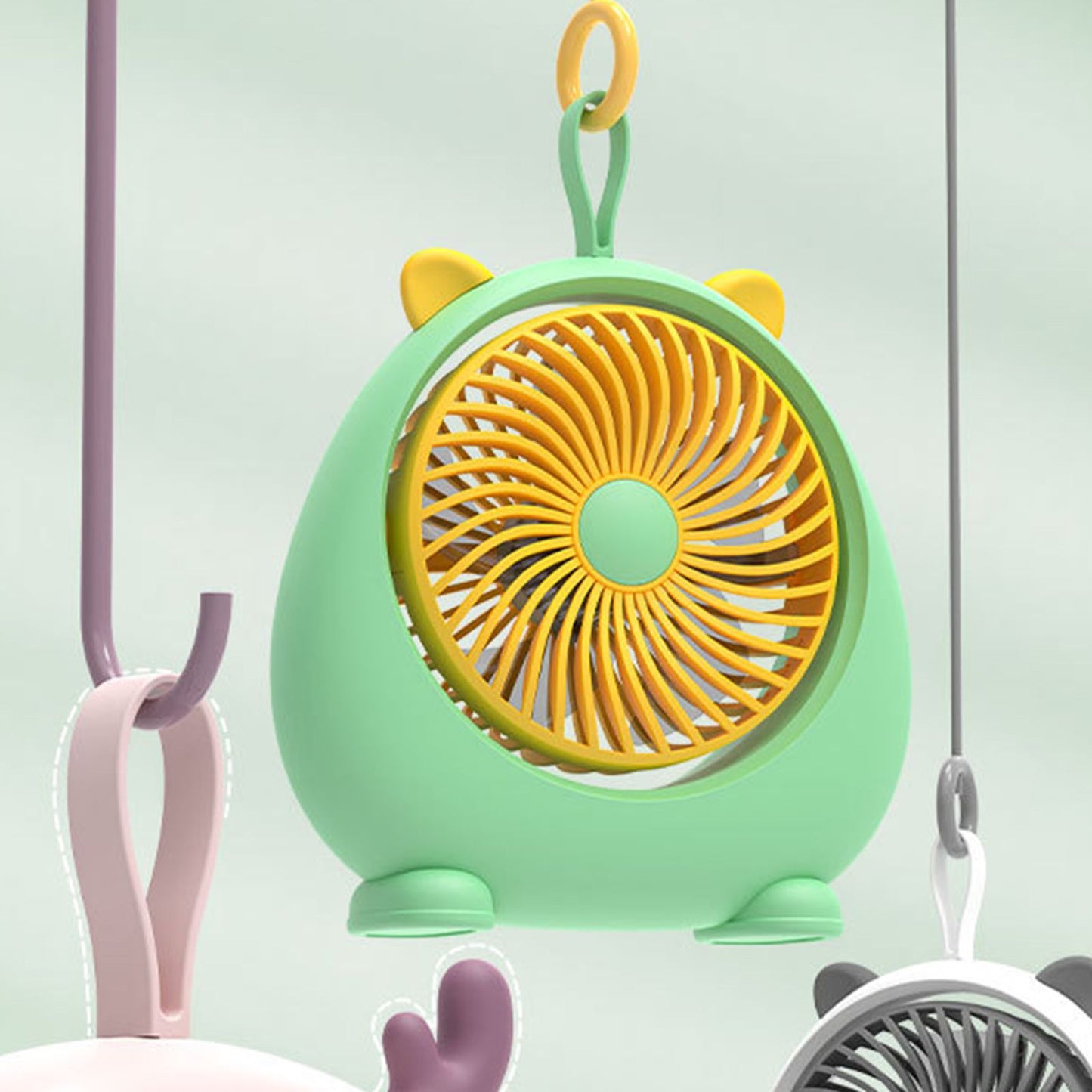 USB Desk Fan PP Quite Portable Mini Cute Tabletop Fan with Two Gear Wind Speed for Home Green Small Size V1294-YM0521-3113230091513
