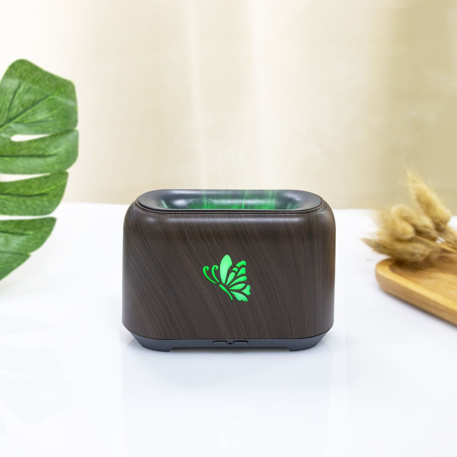 150ml Flame Diffuser Humidifier Prevents Dryness Silent Operation Wood Grain Humidifier with 7 Color Lights V1294-YM0521-3113230092511