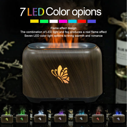 150ml Flame Diffuser Humidifier Prevents Dryness Silent Operation Wood Grain Humidifier with 7 Color Lights V1294-YM0521-3113230092511