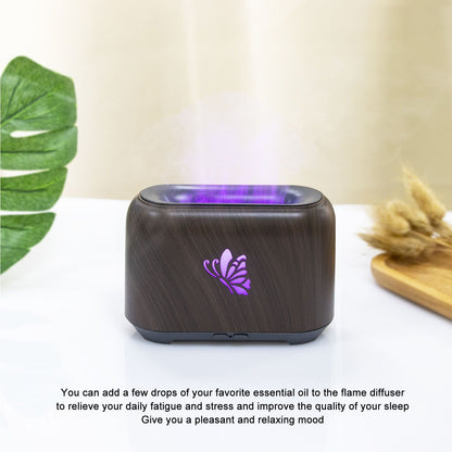 150ml Flame Diffuser Humidifier Prevents Dryness Silent Operation Wood Grain Humidifier with 7 Color Lights V1294-YM0521-3113230092511