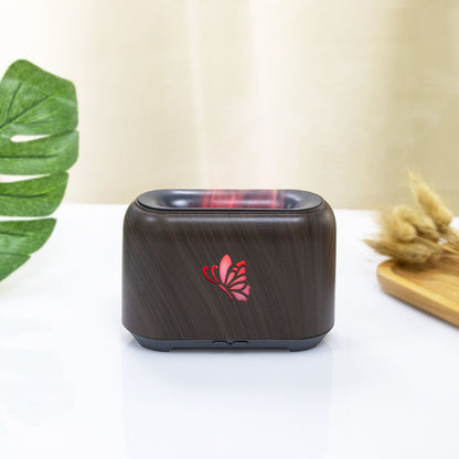 150ml Flame Diffuser Humidifier Prevents Dryness Silent Operation Wood Grain Humidifier with 7 Color Lights V1294-YM0521-3113230092511