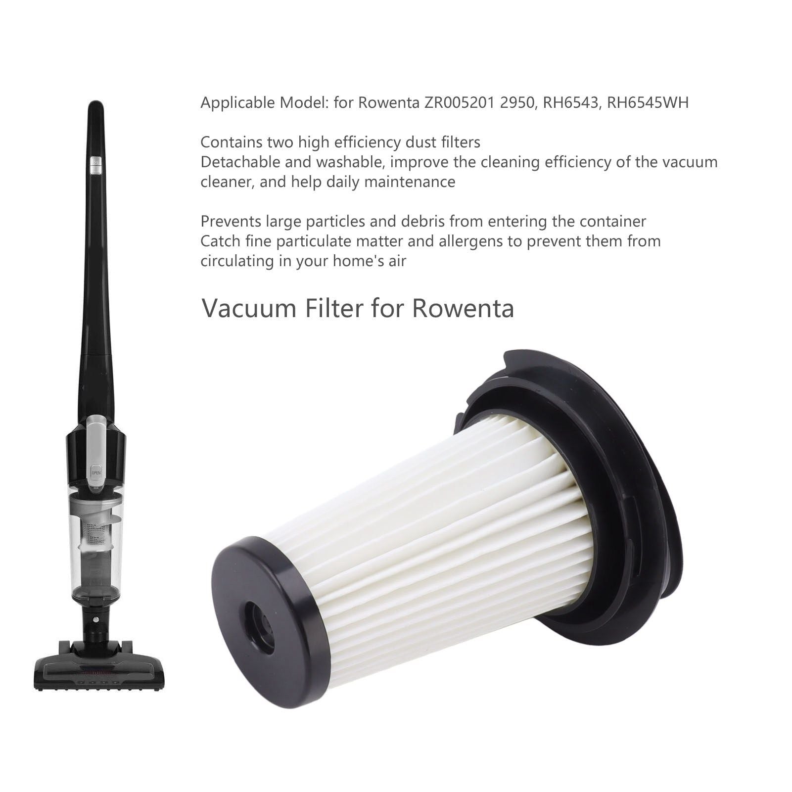 2PCS Dust Filter for ZR005201 2950 RH6543 RH6545WH ABS High Efficiency Reusable Washable Filter Replacement V1294-YM0521-3113230100511