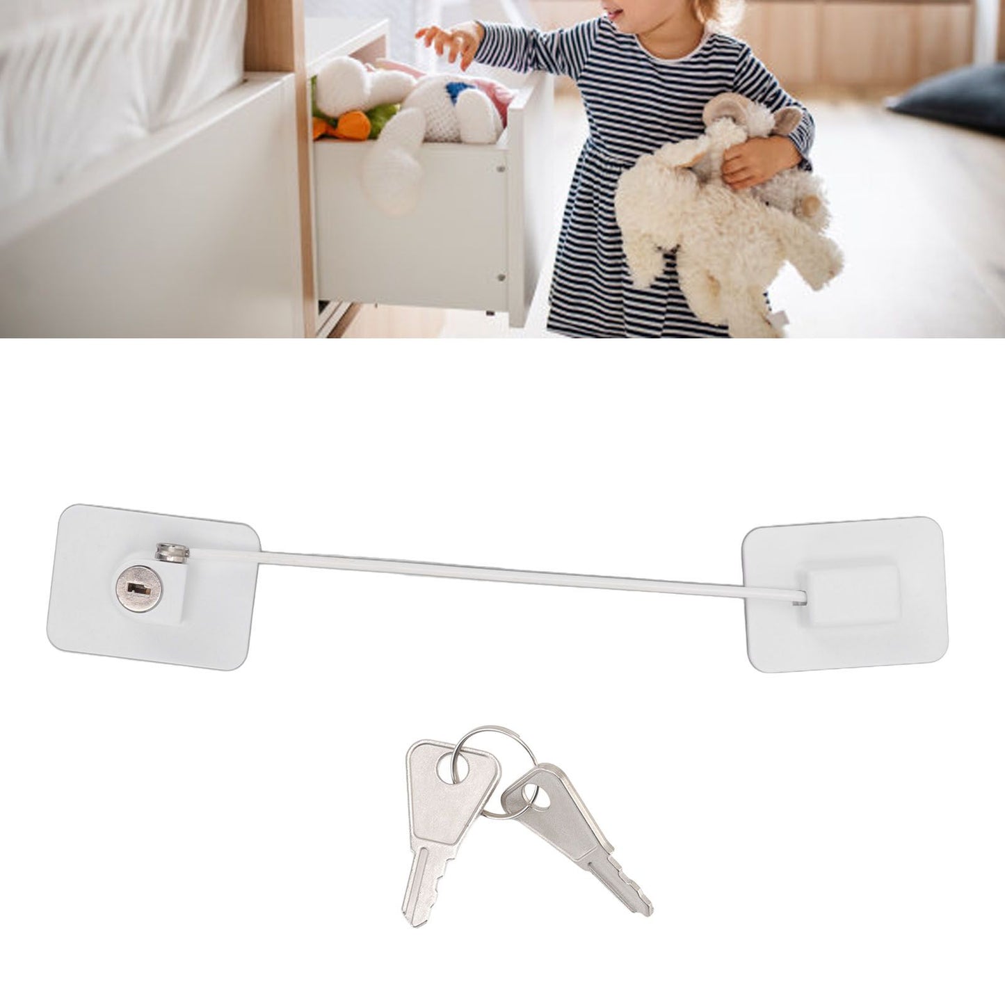 Refrigerator Lock White Childproof Freezer Lock Child Safety Cabinet Drawer Lock with 2 Keys V1294-YM0521-3114220114811