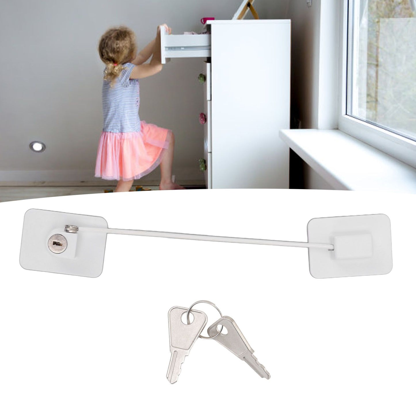 Refrigerator Lock White Childproof Freezer Lock Child Safety Cabinet Drawer Lock with 2 Keys V1294-YM0521-3114220114811