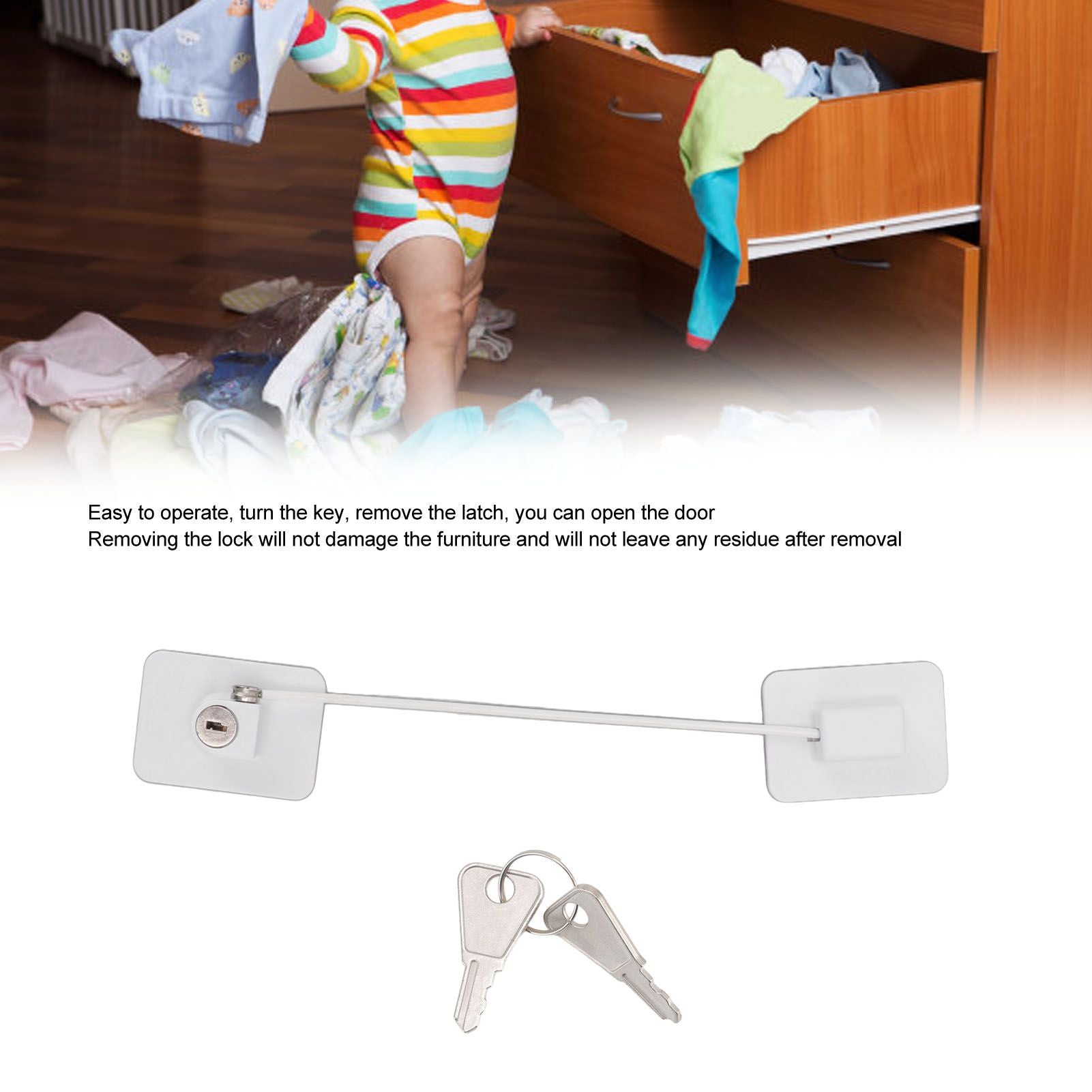 Refrigerator Lock White Childproof Freezer Lock Child Safety Cabinet Drawer Lock with 2 Keys V1294-YM0521-3114220114811
