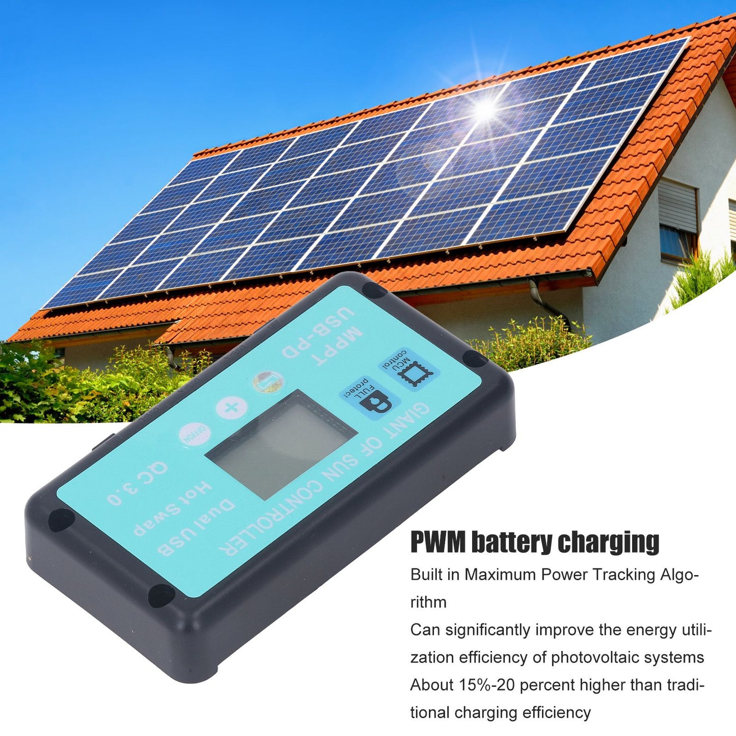 12V 24V MPPT Solar Charge Controller Professional USB PD QC3.0 Solar Panel Regulator with LCD Display for V1294-YM0521-3114220115811