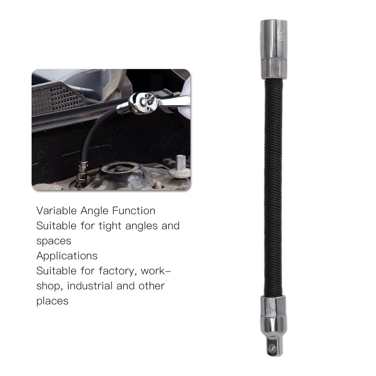 Wrench Extension Rod Bendable Universal Flexible Shaft Sleeve Extension Bar for Factory Workshop Black 1/4 V1294-YM0521-3114220116811