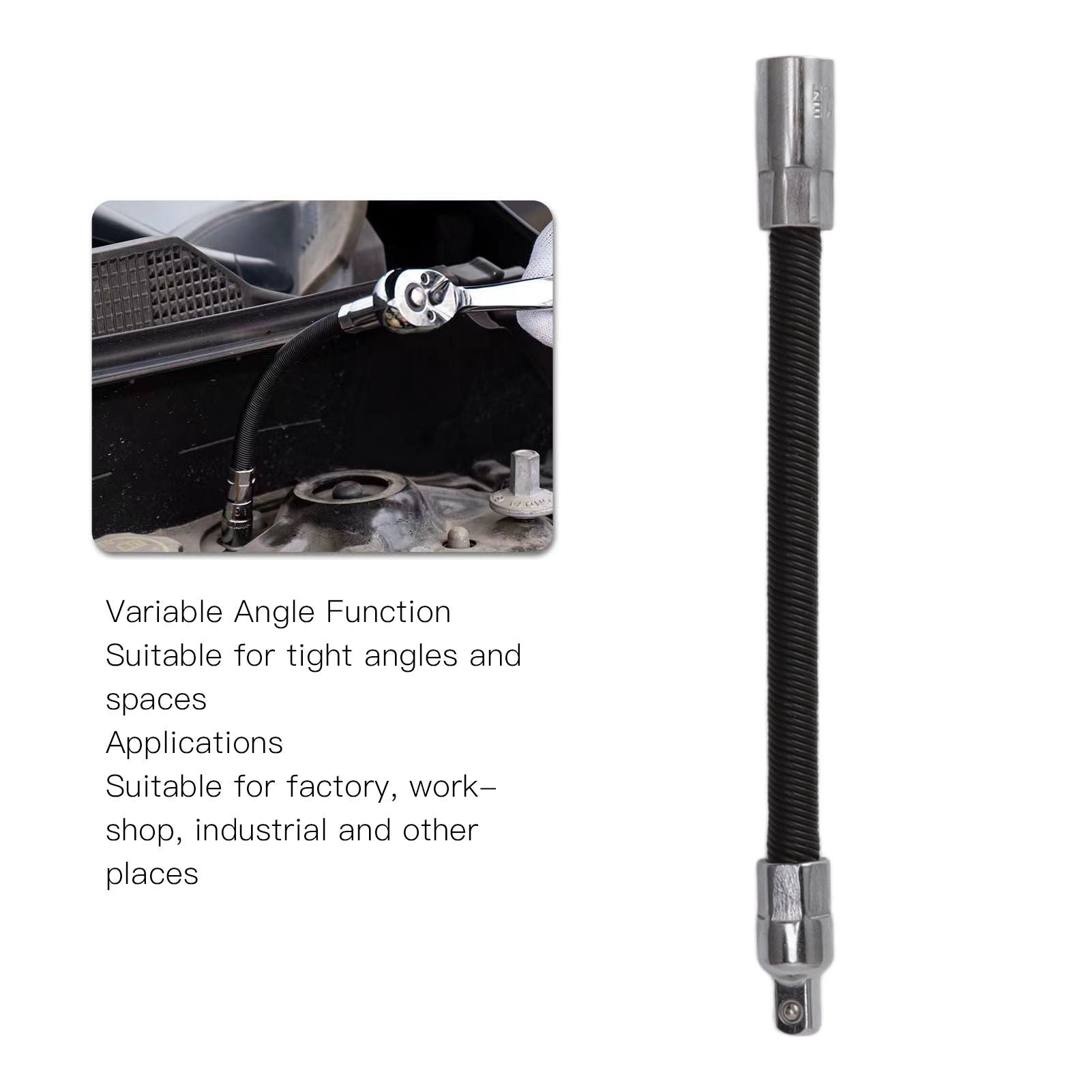 Wrench Extension Rod Bendable Universal Flexible Shaft Sleeve Extension Bar for Factory Workshop Black 1/4 V1294-YM0521-3114220116811