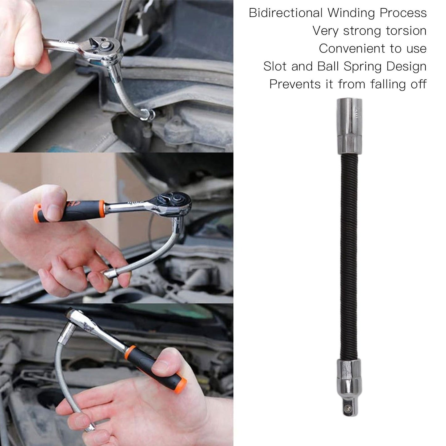 Wrench Extension Rod Bendable Universal Flexible Shaft Sleeve Extension Bar for Factory Workshop Black 1/4 V1294-YM0521-3114220116811
