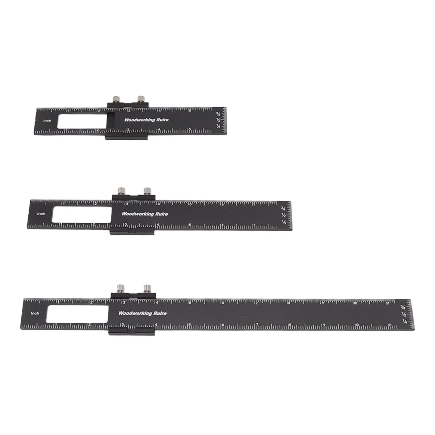3 Pcs Woodworking Ruler Set Aluminium Alloy T Type Scribing Marking Measuring Ruler with Slide Stops V1294-YM0521-3114220118611