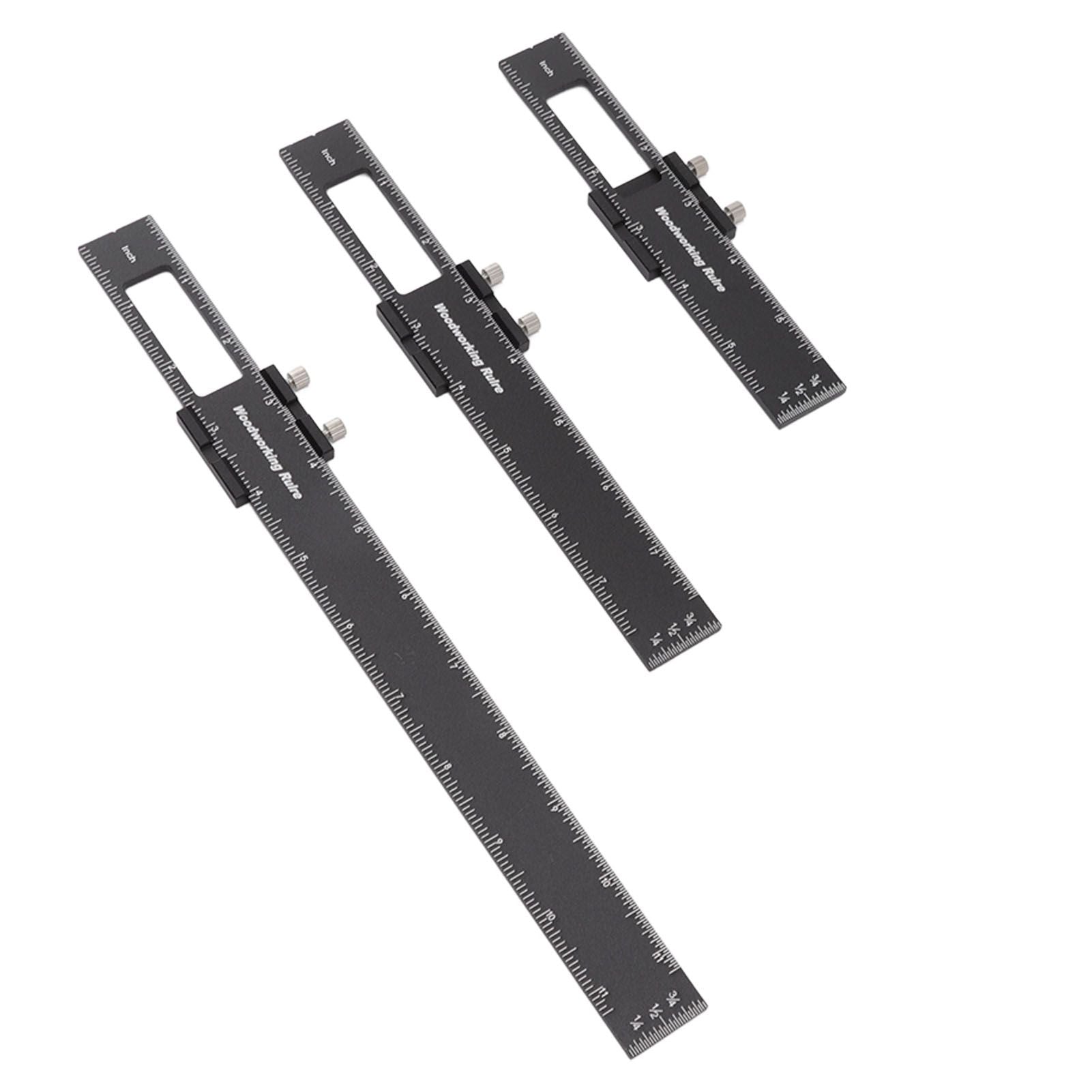 3 Pcs Woodworking Ruler Set Aluminium Alloy T Type Scribing Marking Measuring Ruler with Slide Stops V1294-YM0521-3114220118611
