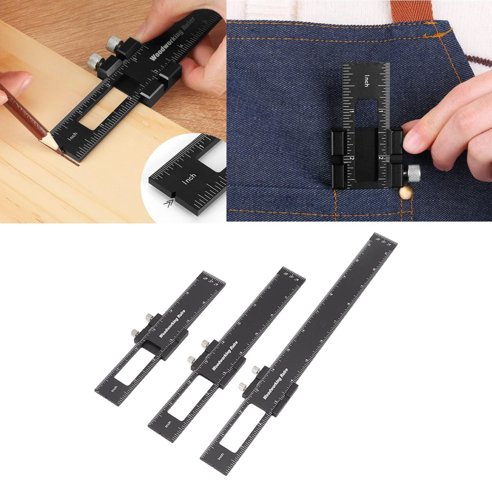 3 Pcs Woodworking Ruler Set Aluminium Alloy T Type Scribing Marking Measuring Ruler with Slide Stops V1294-YM0521-3114220118611