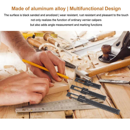 3 Pcs Woodworking Ruler Set Aluminium Alloy T Type Scribing Marking Measuring Ruler with Slide Stops V1294-YM0521-3114220118611