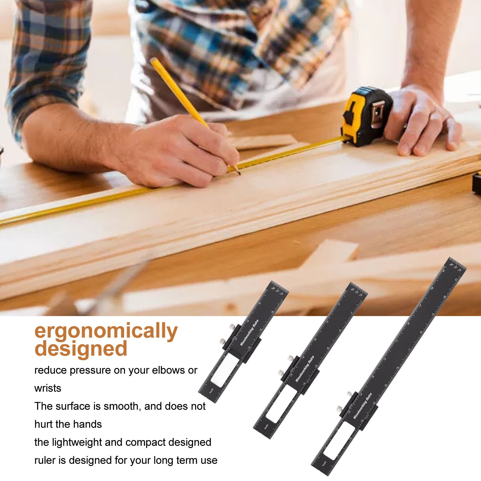 3 Pcs Woodworking Ruler Set Aluminium Alloy T Type Scribing Marking Measuring Ruler with Slide Stops V1294-YM0521-3114220118611