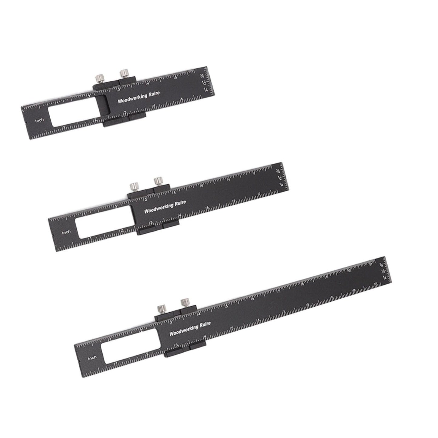 3 Pcs Woodworking Ruler Set Aluminium Alloy T Type Scribing Marking Measuring Ruler with Slide Stops V1294-YM0521-3114220118611