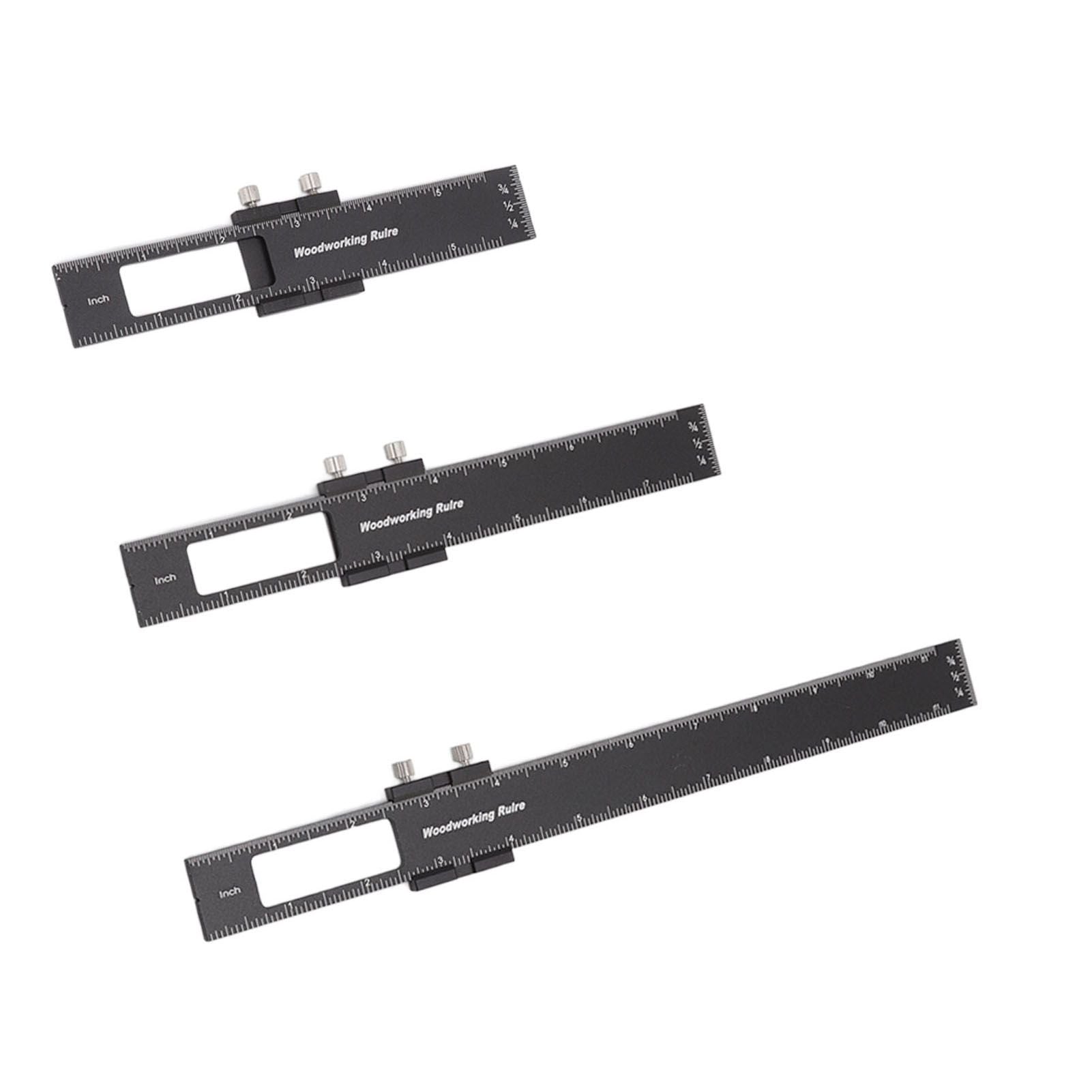 3 Pcs Woodworking Ruler Set Aluminium Alloy T Type Scribing Marking Measuring Ruler with Slide Stops V1294-YM0521-3114220118611