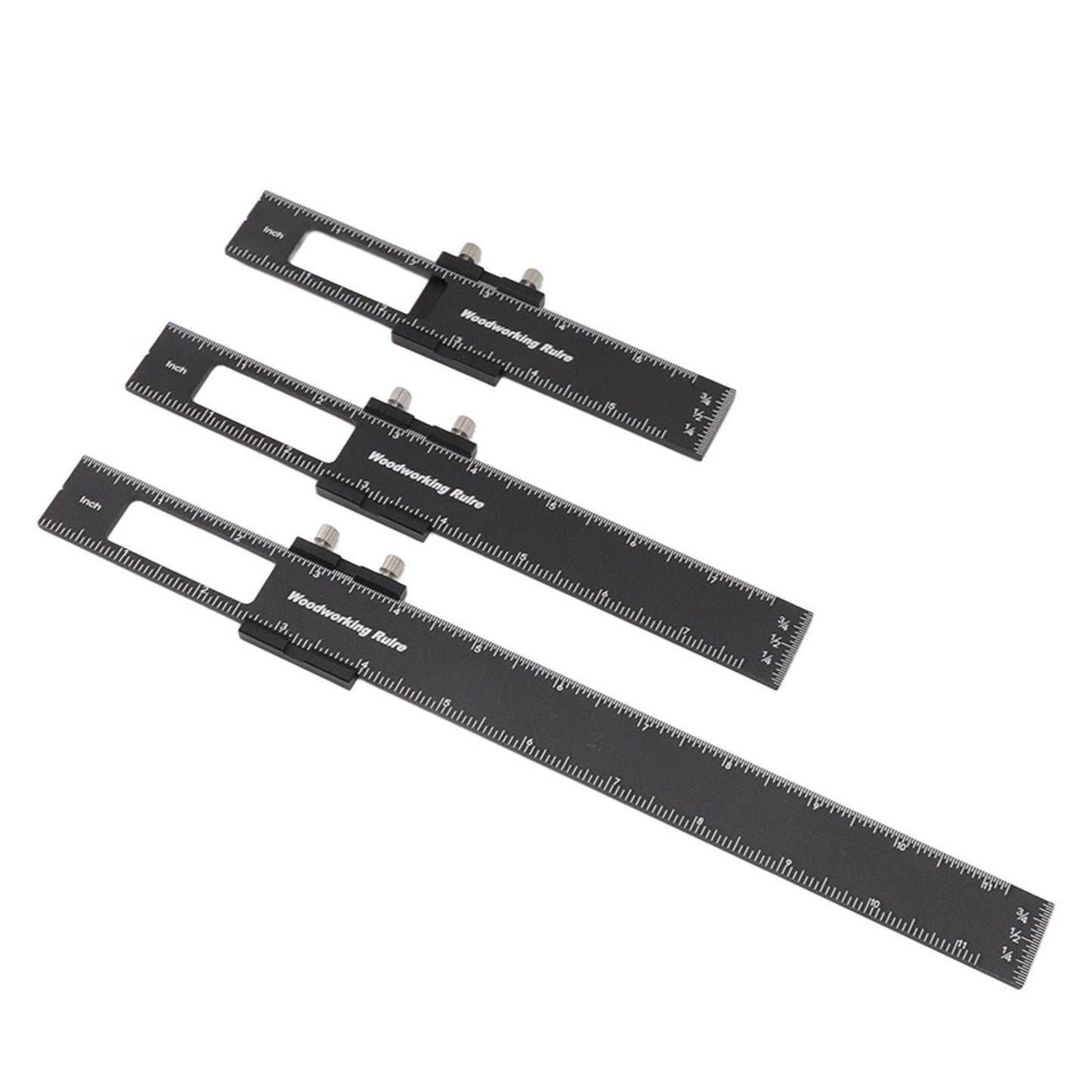 3 Pcs Woodworking Ruler Set Aluminium Alloy T Type Scribing Marking Measuring Ruler with Slide Stops V1294-YM0521-3114220118611