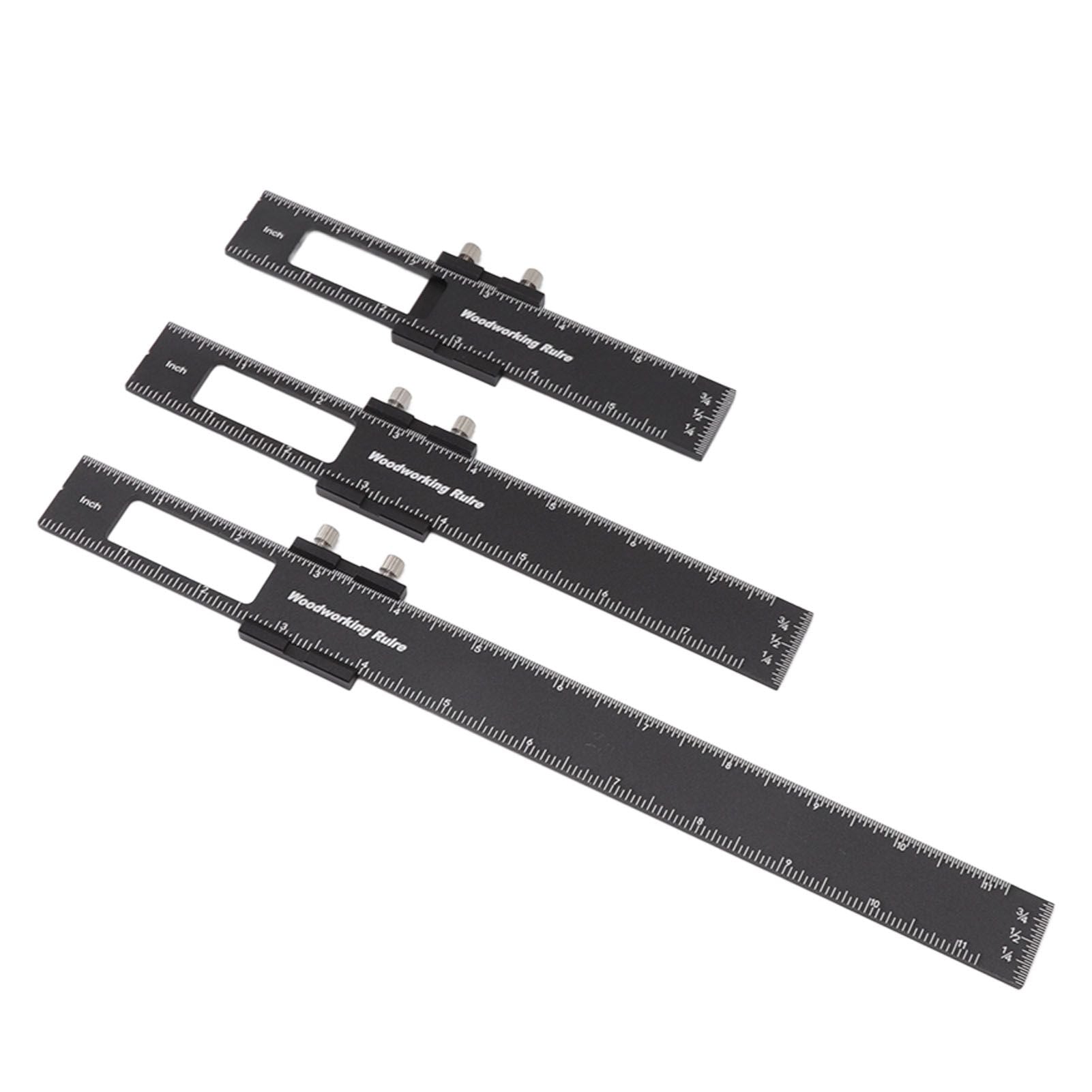 3 Pcs Woodworking Ruler Set Aluminium Alloy T Type Scribing Marking Measuring Ruler with Slide Stops V1294-YM0521-3114220118611