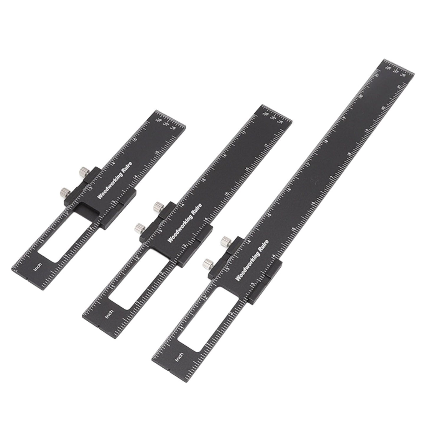 3 Pcs Woodworking Ruler Set Aluminium Alloy T Type Scribing Marking Measuring Ruler with Slide Stops V1294-YM0521-3114220118611