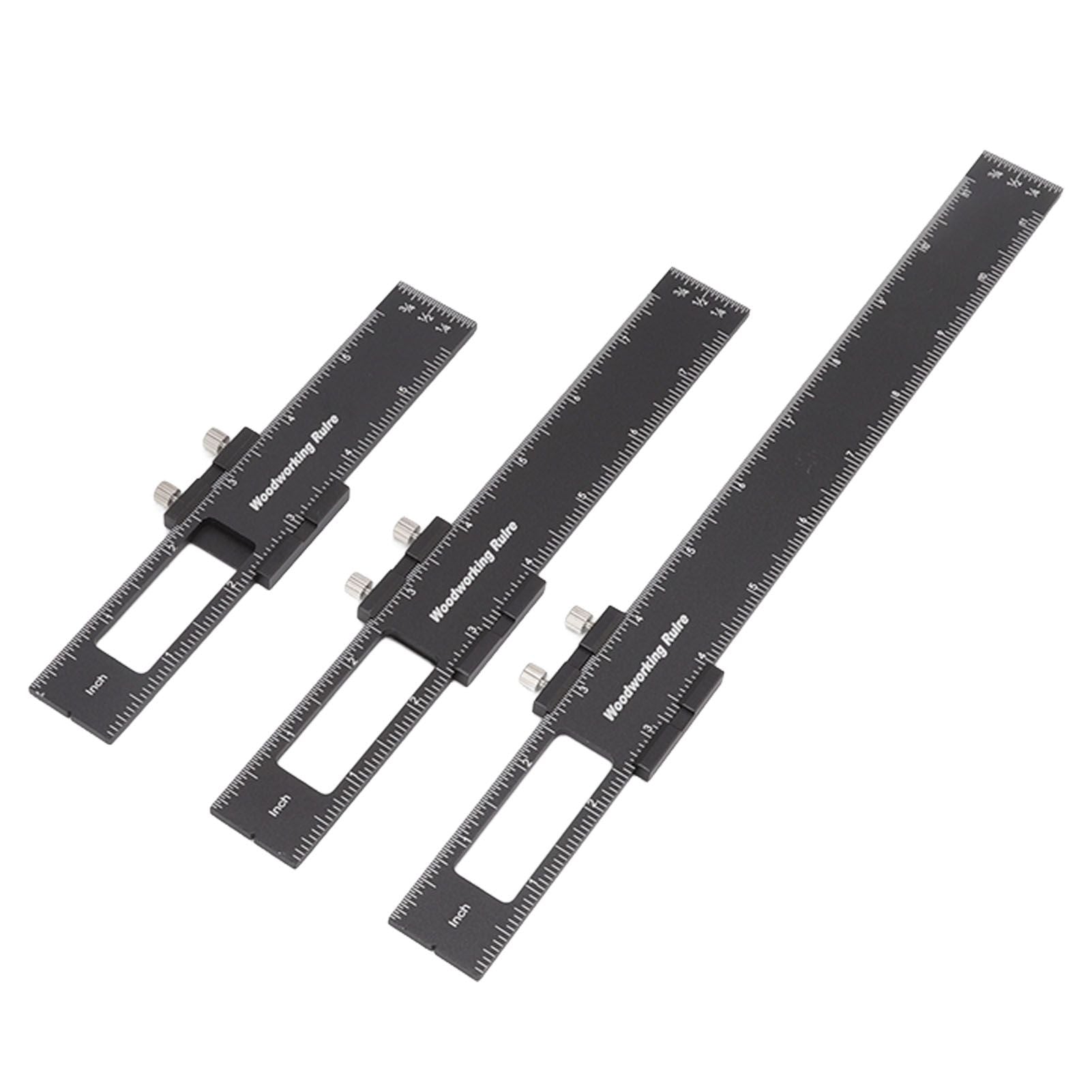 3 Pcs Woodworking Ruler Set Aluminium Alloy T Type Scribing Marking Measuring Ruler with Slide Stops V1294-YM0521-3114220118611