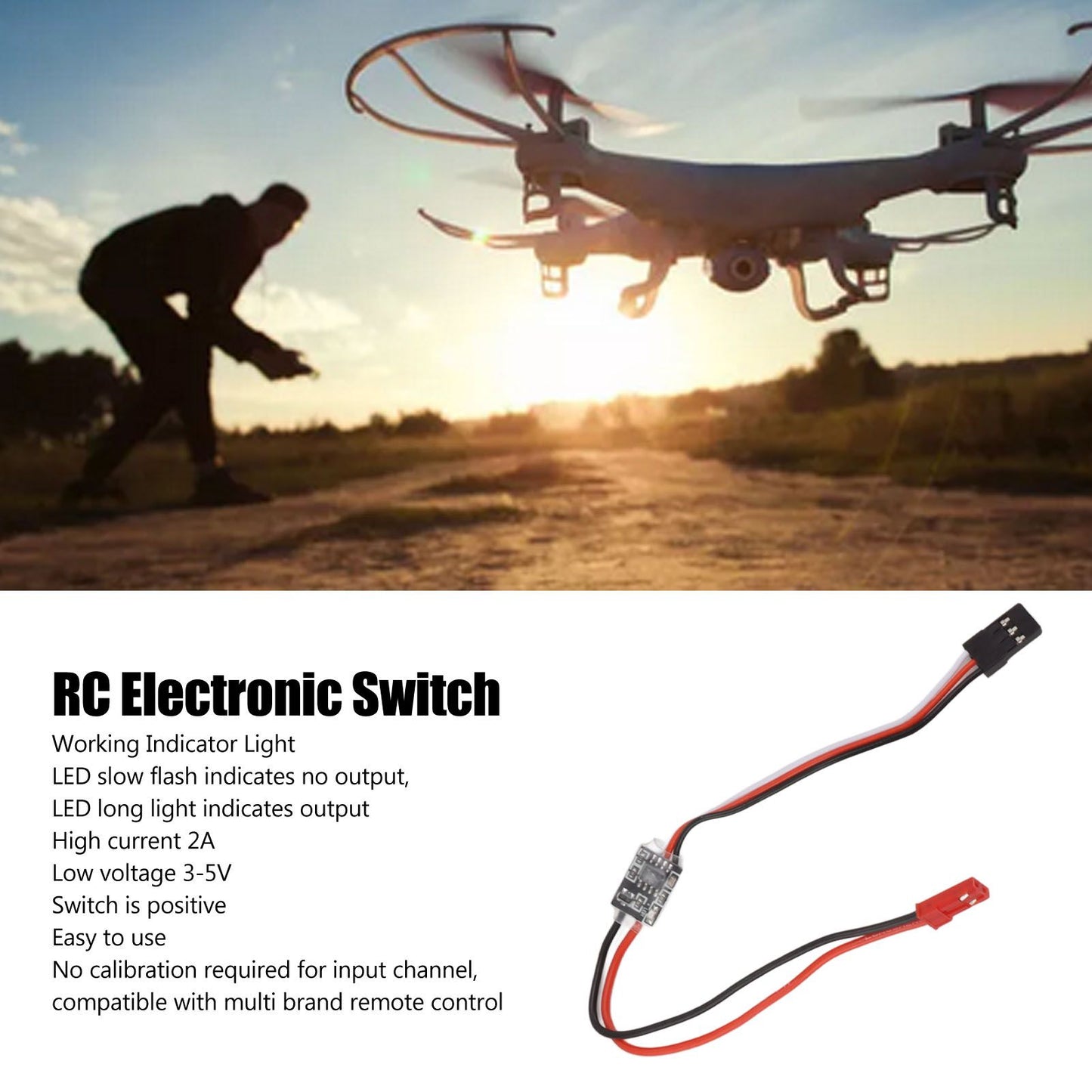 3-5V 2A Remote Control Electronic Switch High Current RC Electronic Switch for RC Drone Water Pump PWM Signal V1294-YM0521-3114230002411