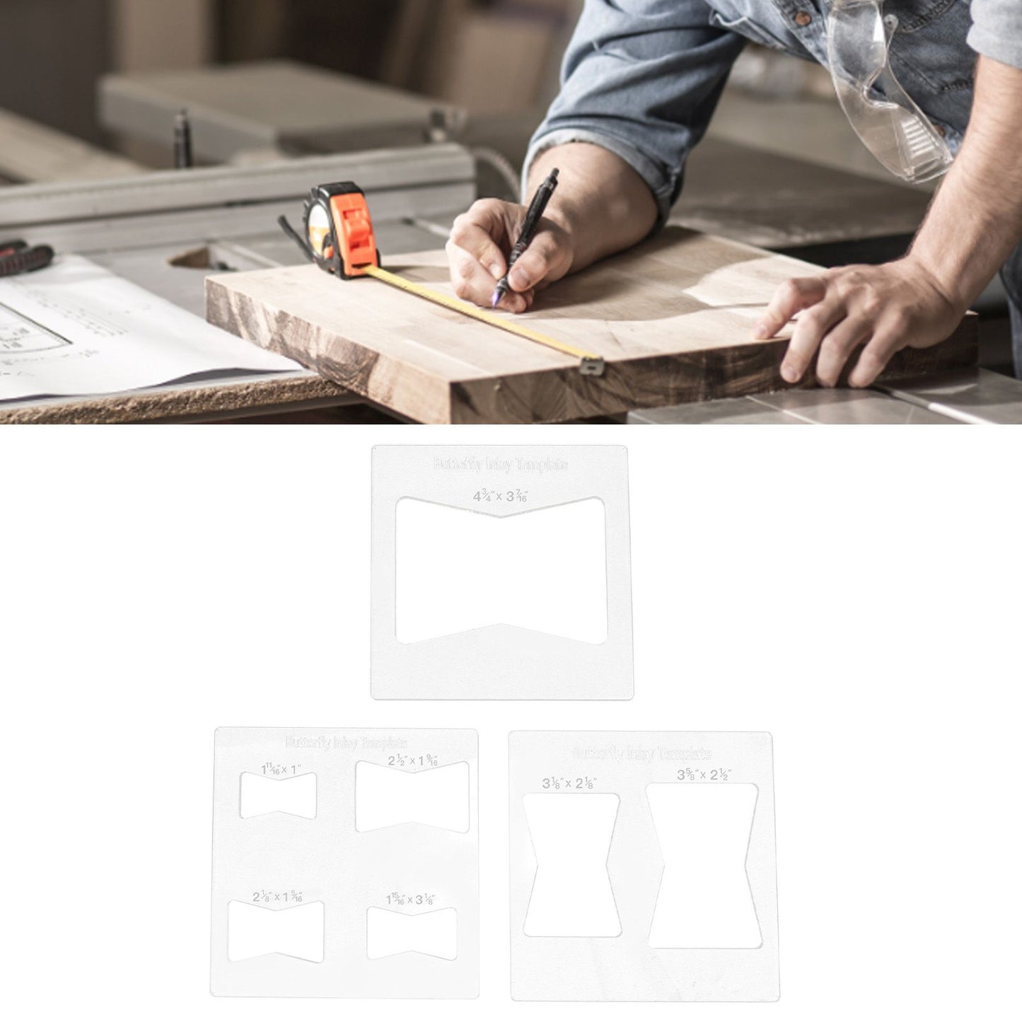 3Pcs 6x6 Inches Butterfly Key Inlay Template Router and Decorative Templates for Woodworking V1294-YM0521-3114230010411